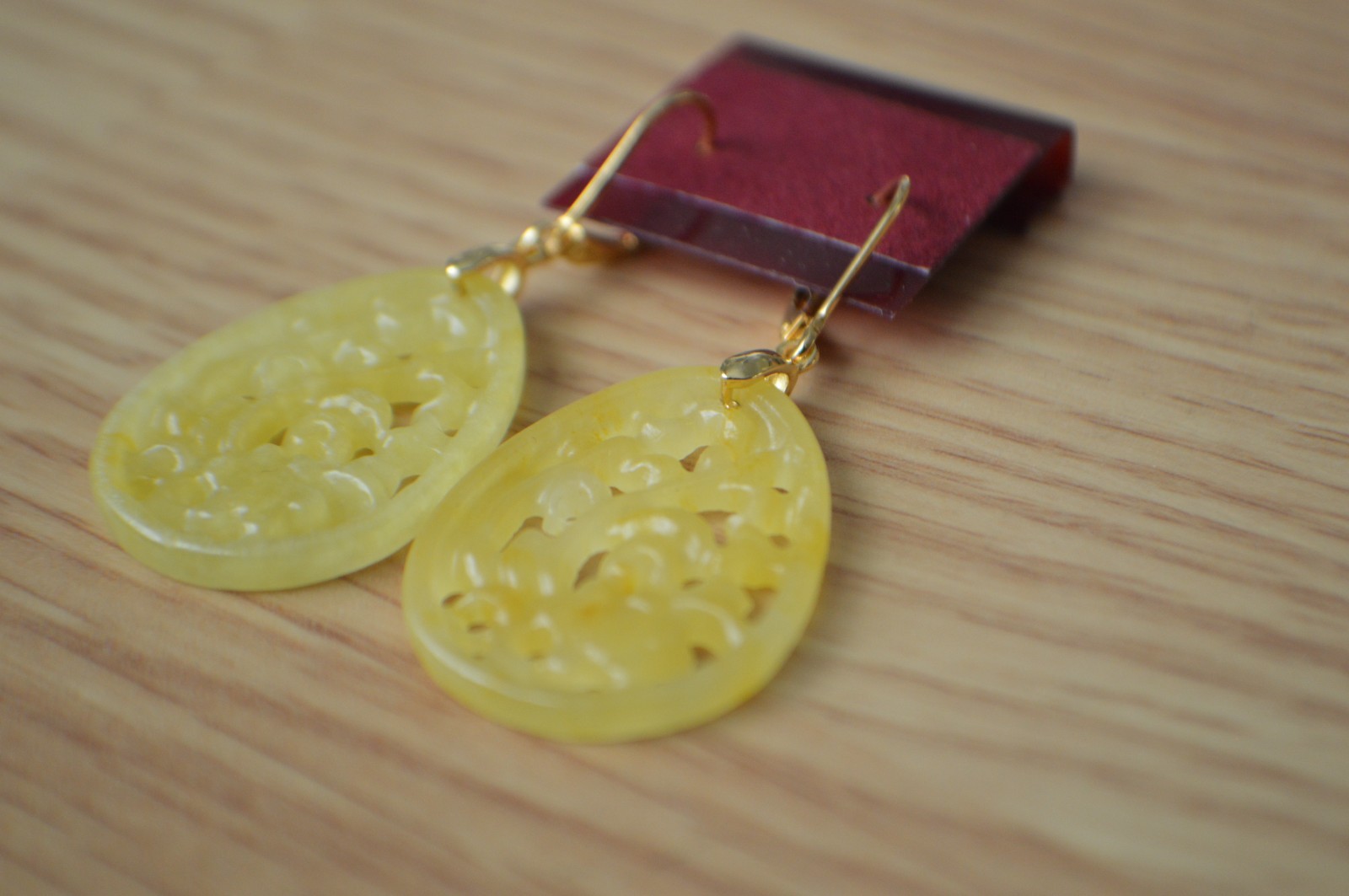 24.00ct Carved Yellow Jade Earrings 14k Rose Gold Plated over Sterling Silver