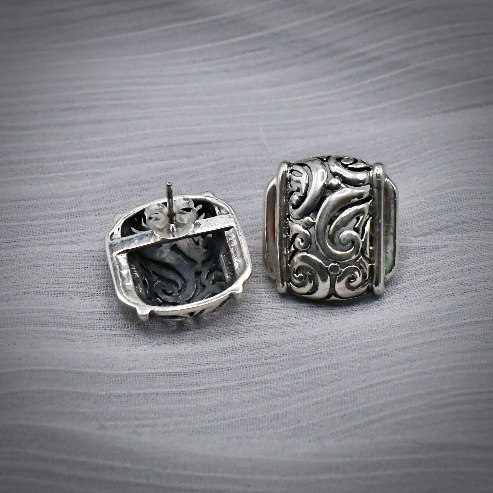 Bali Sterling Silver Openwork Scroll Earrings Vintage 925 SNK Thailand