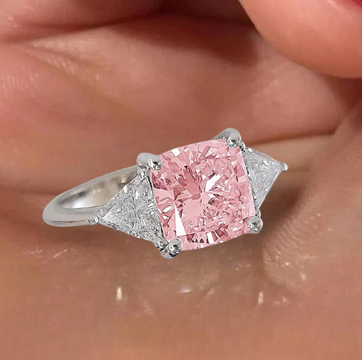 Cushion Cut 4.20 Ct Fancy Vivid Pink IGI Lab Created Diamond Ring 18k White Gold