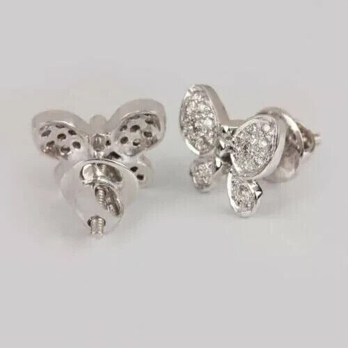 1.50 Ct Round Cut Moissanite Tiny Butterfly Stud Earrings 14K White Gold Plated