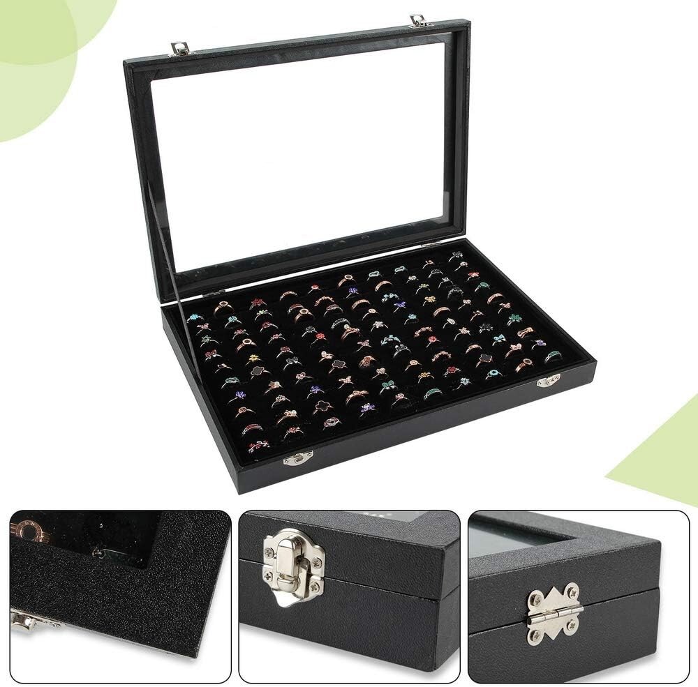Ring Organizer Faux Leather 100 Slots Display Case Dustproof Elegant Showcase