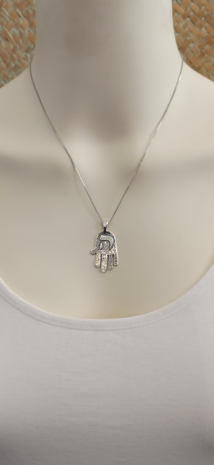 Vintage HaShem Hamsa Necklace Silver Shaddai ה 925 Israel Jewish Unisex Gift Box