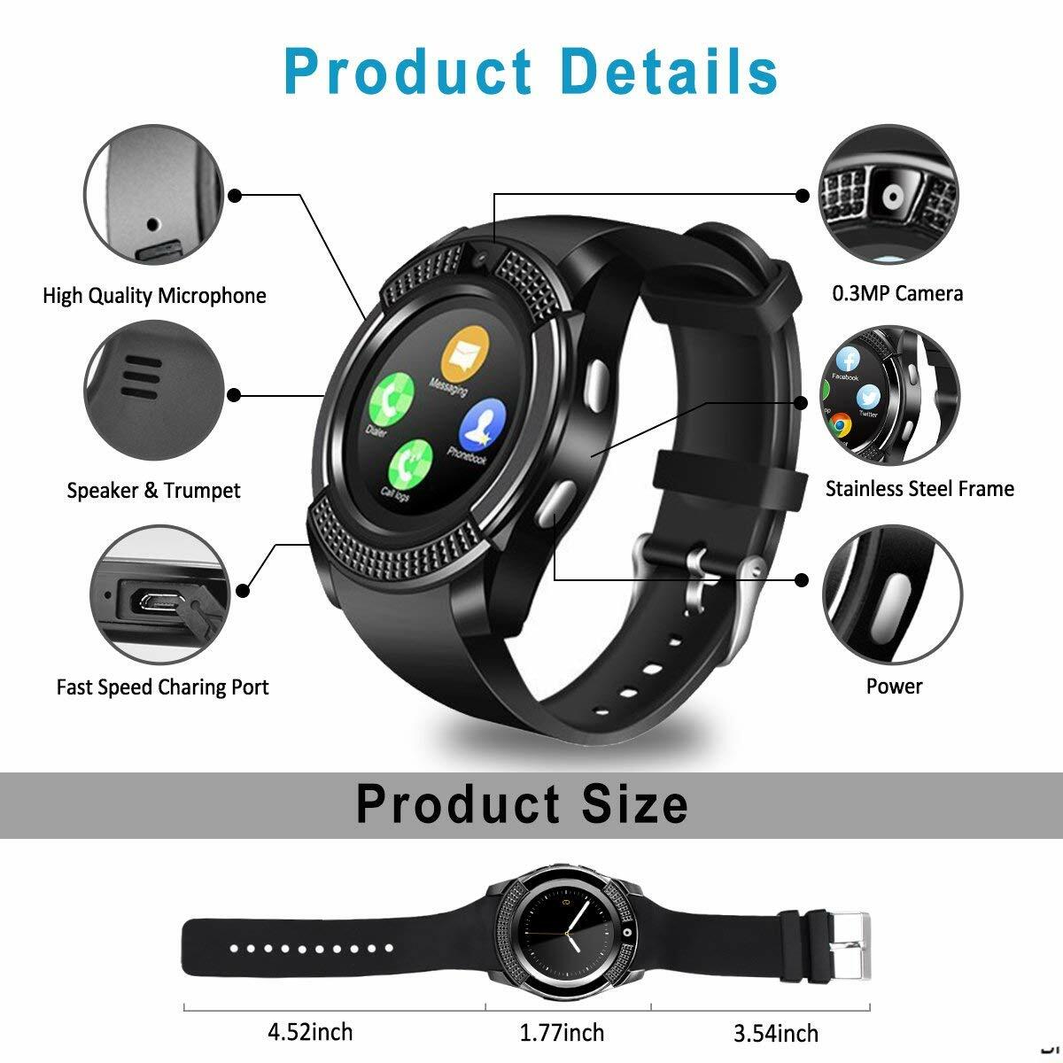 Bluetooth Smartwatch Unlocked Smart Watch Phone Answer/Make Call For Android