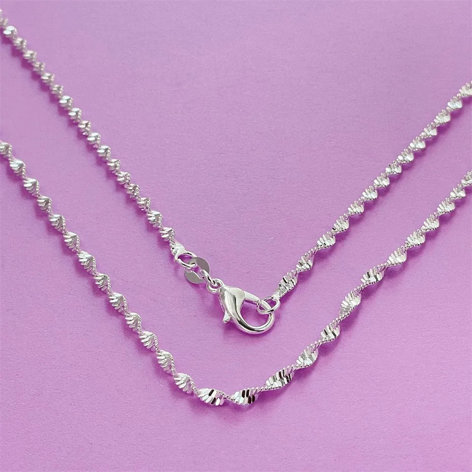 925 Sterling Silver Necklace 2mm Link Adjustable Length 40-75cm Women Jewelry