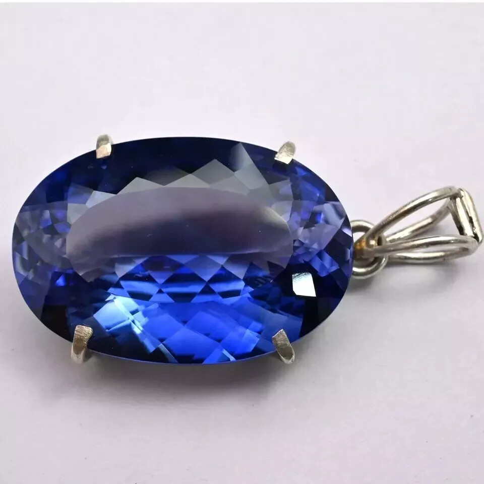 22 Ct Natural Blue Sapphire Certified Oval Cut 925 Solid Silver Pendant Gemstone
