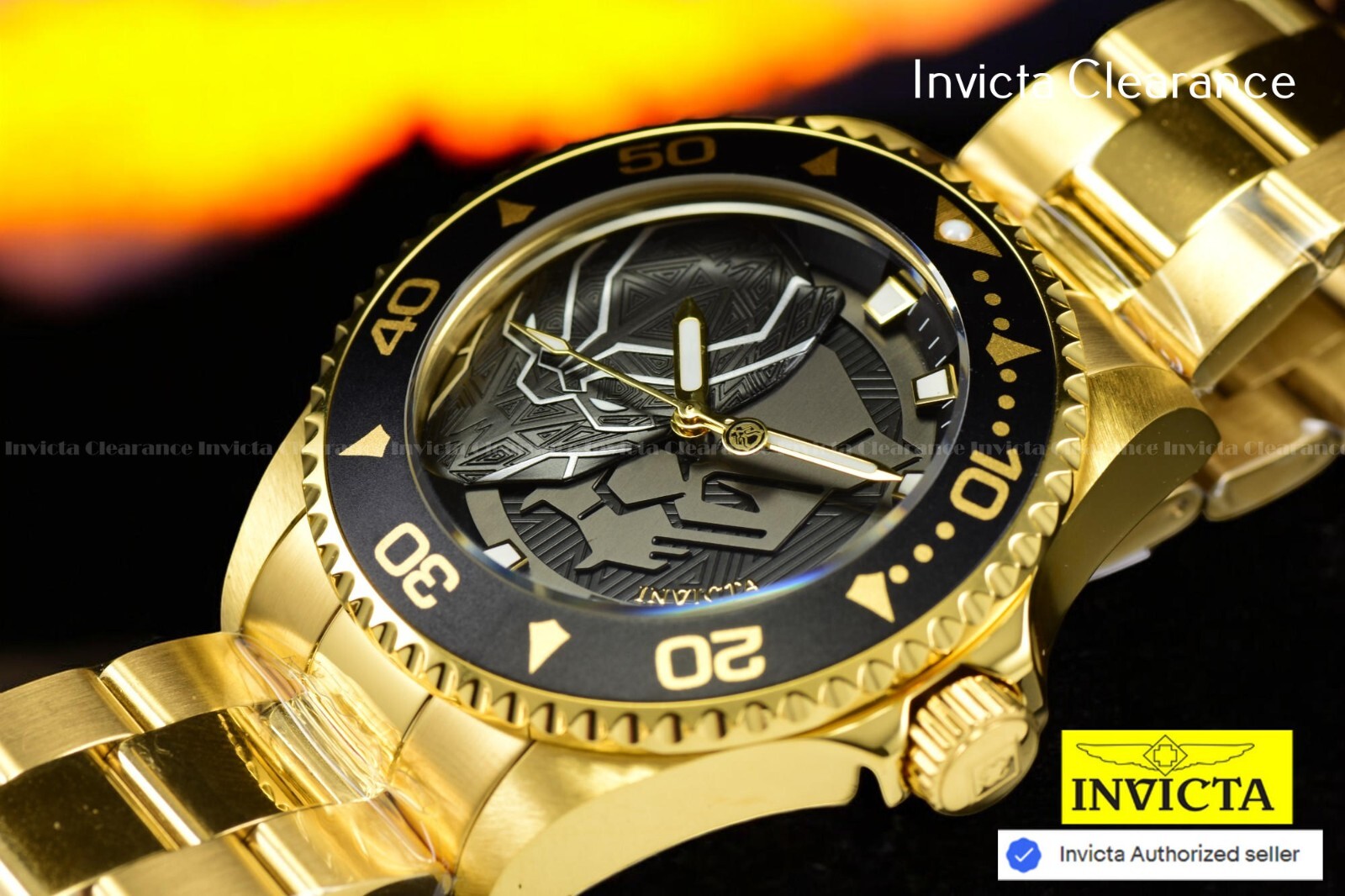 RARE Invicta Marvel Black Panther 44mm Limited Ed PRO DIVER Gold Tone SS Watch
