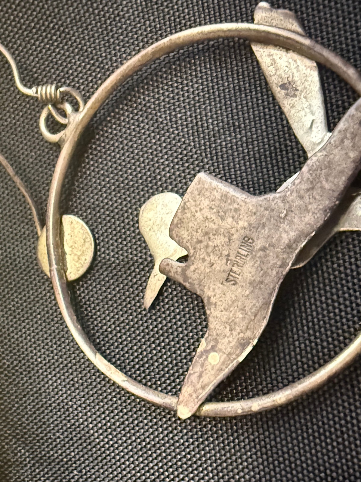 Vintage Sterling Silver Mismatched Bird Hoop Dangle Earrings Artisan 2 Inch