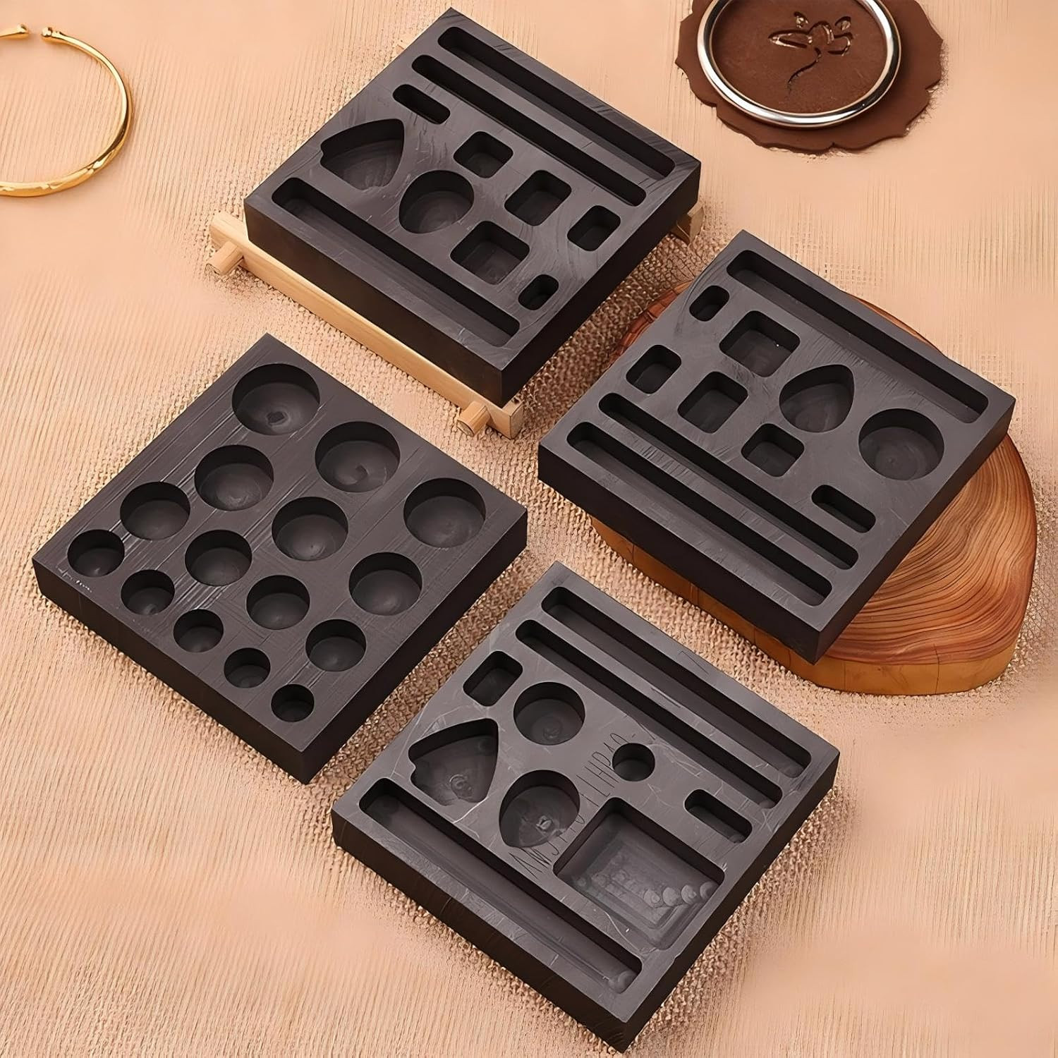 2 Pieces Graphite Ingot Molds, 11-In-1 & 15-In-1 Metal Molds Set for Casting DI