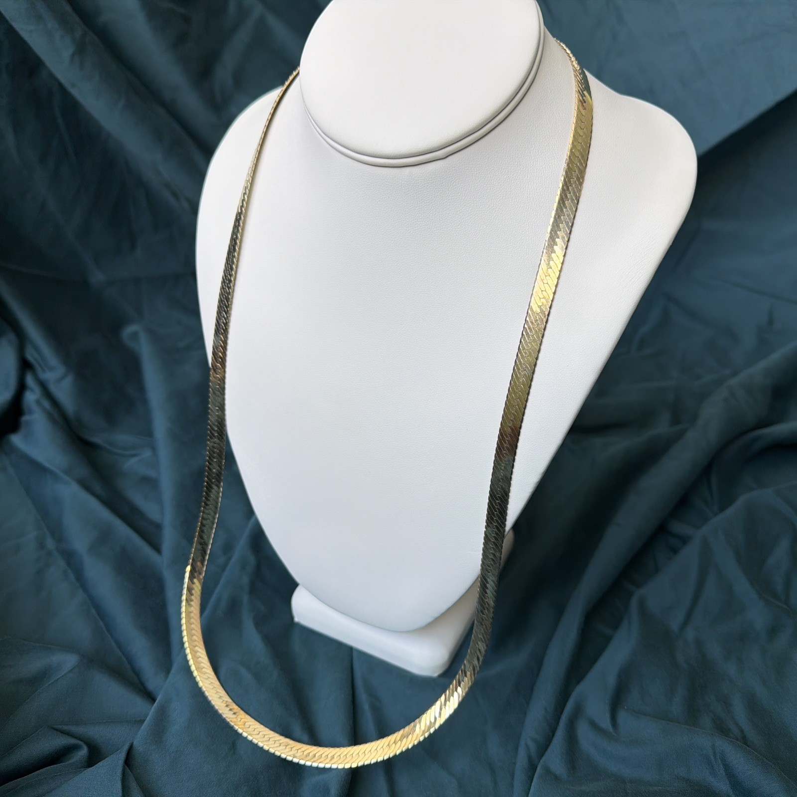 Vintage Sterling Silver Herringbone Necklace 30” 7mm Gold Over 925, 41g Unisex