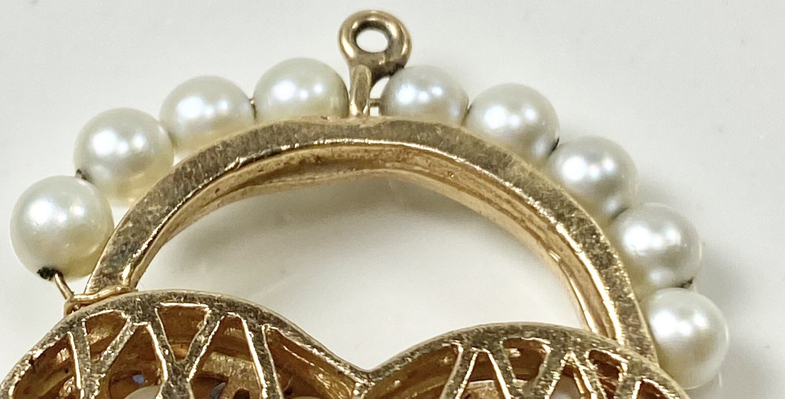 LARGE RETRO 1950S KEY TO MY HEART PEARL RUBY SAPPHIRE CHARM VINTAGE (C153B)