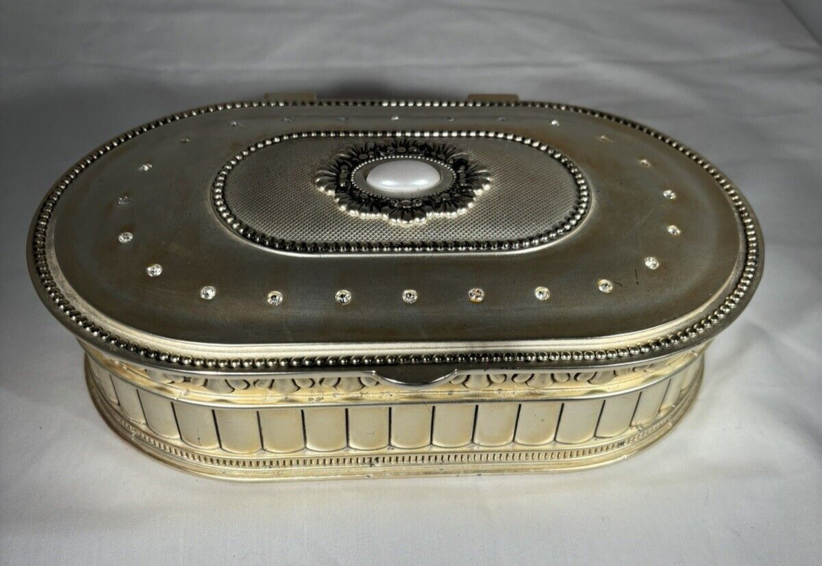 Vintage Godinger Silver Jewelry box 9 1/2″W x 6″L x 2″H Ornate Pearl Silver