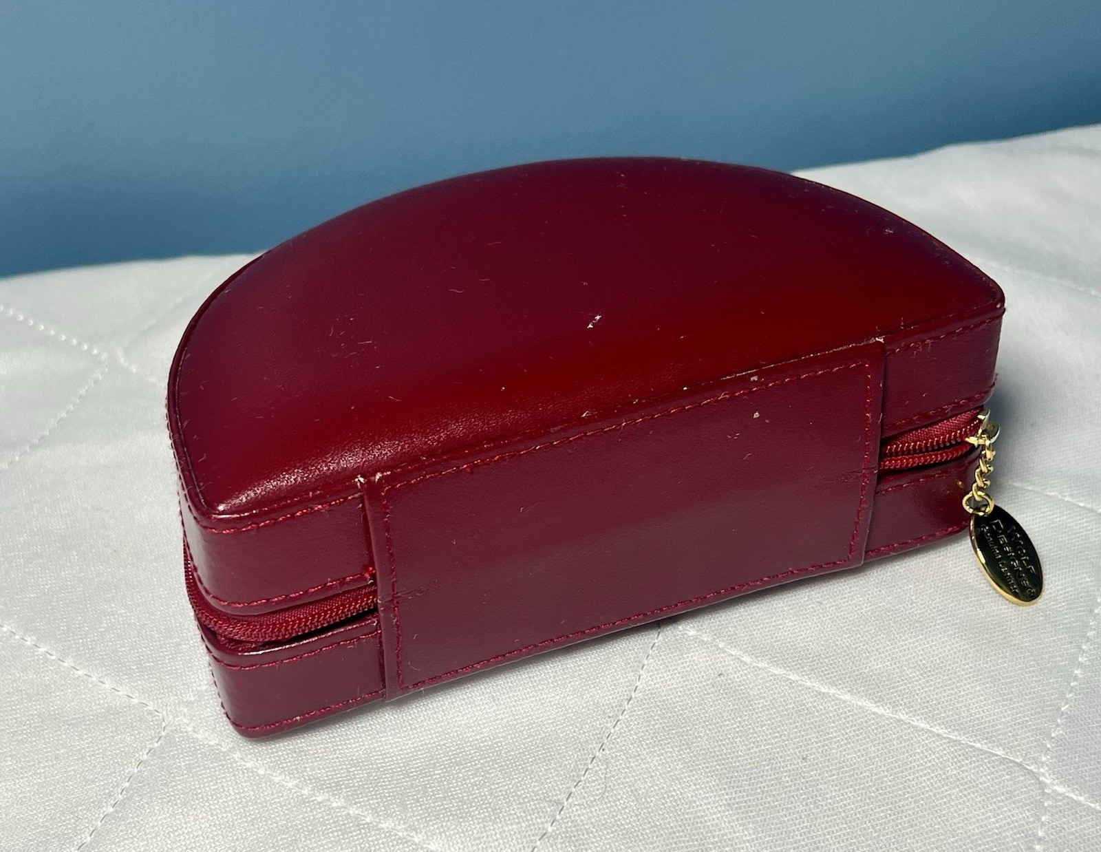 Wolf Designs Jewelry Travel Case Leather Zip Vintage Two Sides Red Hard Case
