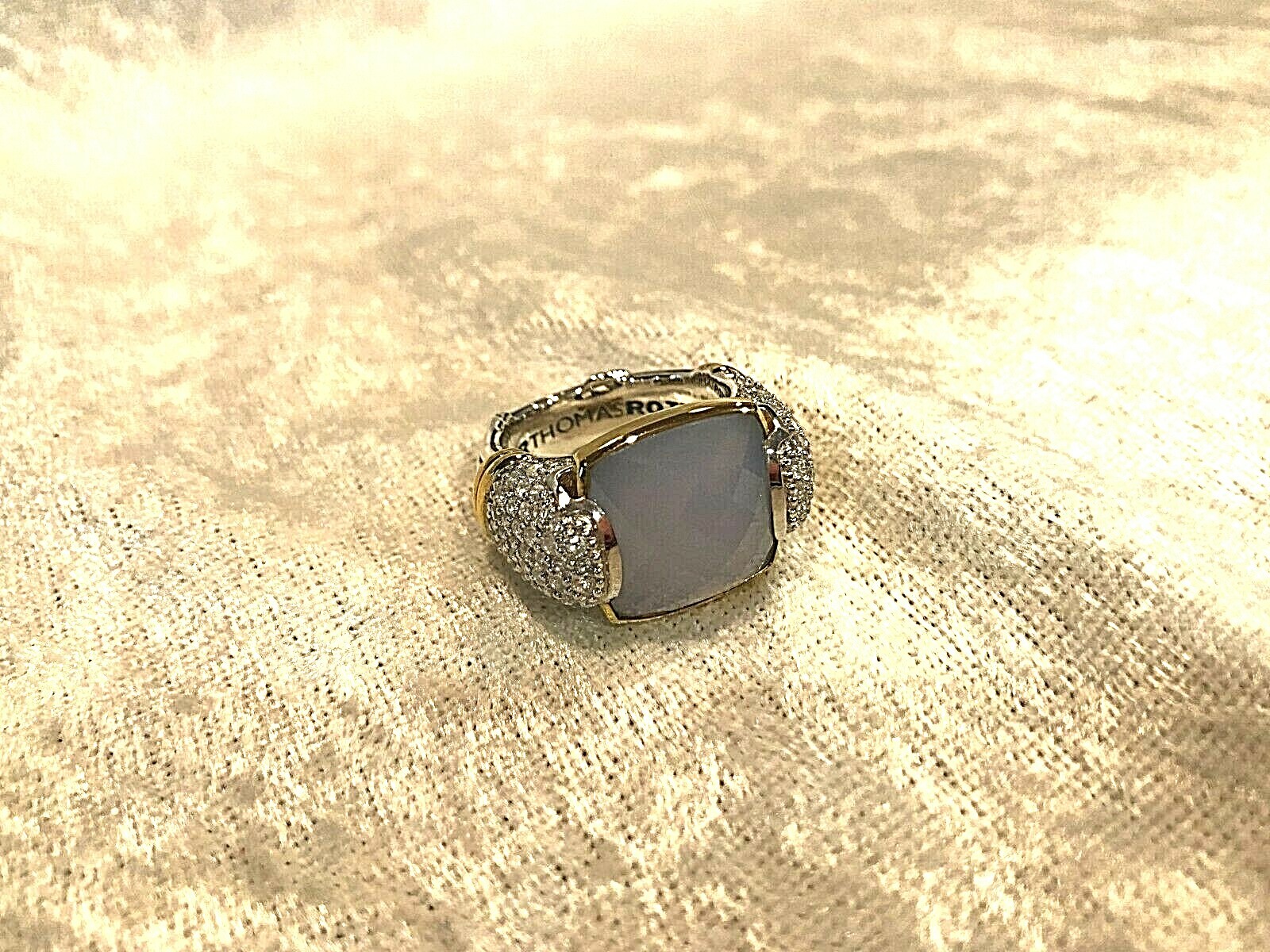 PETER THOMAS ROTH BLUE CHALCEDONY & TOPAZ, STERLING & GOLD RING SIZE 7 (M1584-20