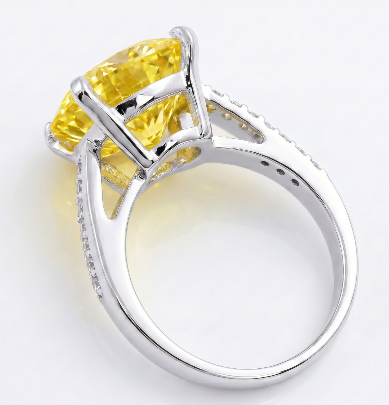 6.00 Ct Certified Round Cut Yellow Natural Diamond Ring VVS1 White Gold Finish