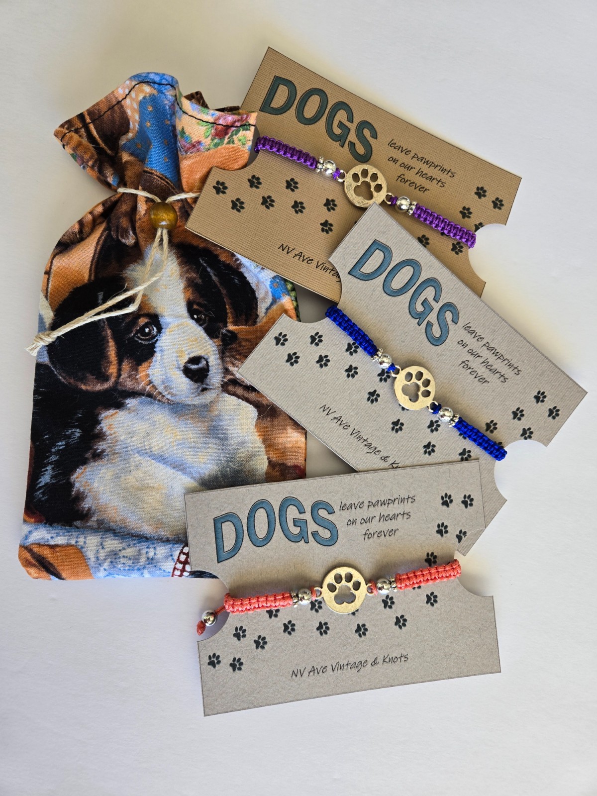 Paw Print Handcrafted Macrame’ Bracelet, Gift, Pet Remembrance