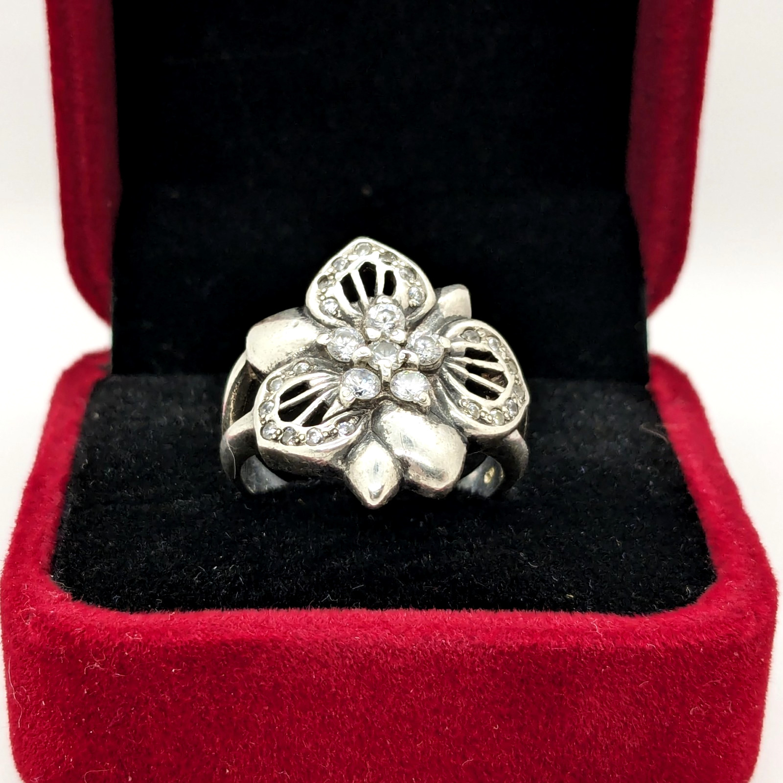 Vintage Luxury RING Silver 925 FLOWER with Bright Stones-size: 8US (17.7mm)| #14