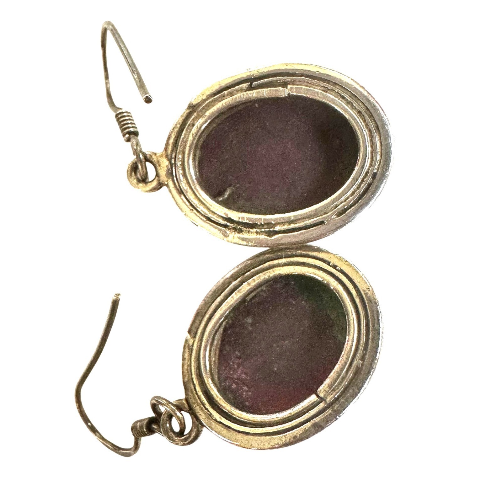 Sterling Silver Oval Ruby Zoisite Gemstone Dangle Earrings Pink & Green