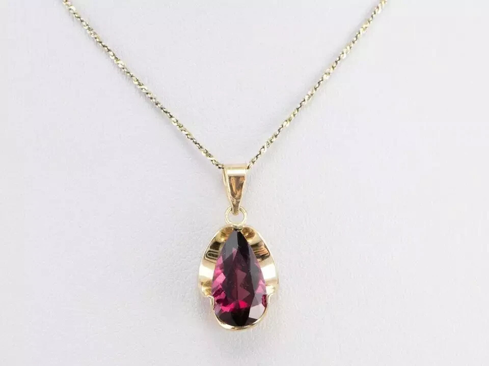 2.00Ct Pear Cut Red Ruby Solitaire Pendant 14K Yellow Gold Finish 18″ Free Chain