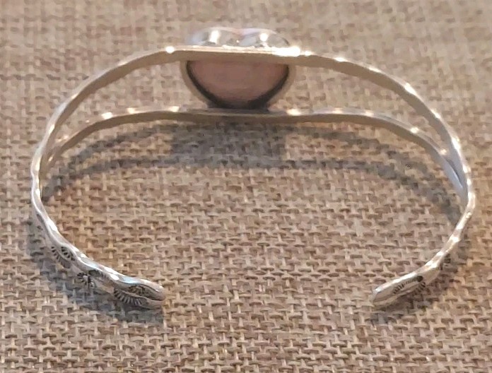 New Sterling Silver & Natural Pink Conch Heart Cuff Bracelet