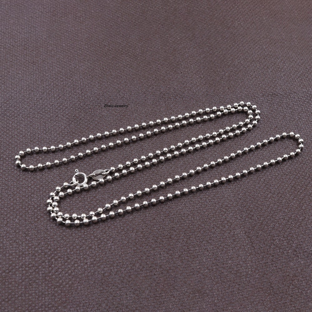 Real 925 Sterling Silver 2.5mm Bead Link Chain Necklace 23.6inch Fine Jewelry