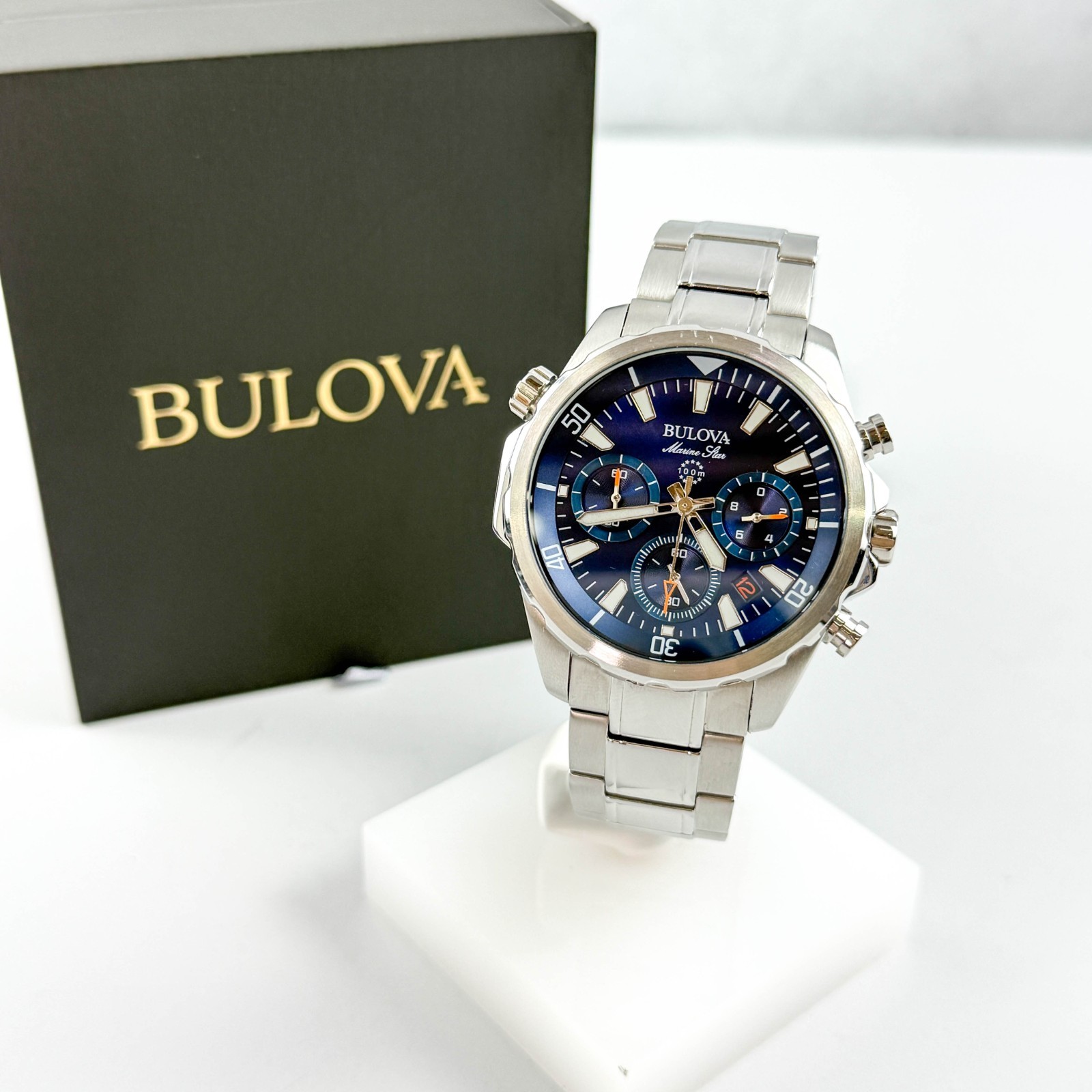 Bulova Marine Star 96B256 Blue Dial Chrono Stainless Steel Men’s Watch 43mm