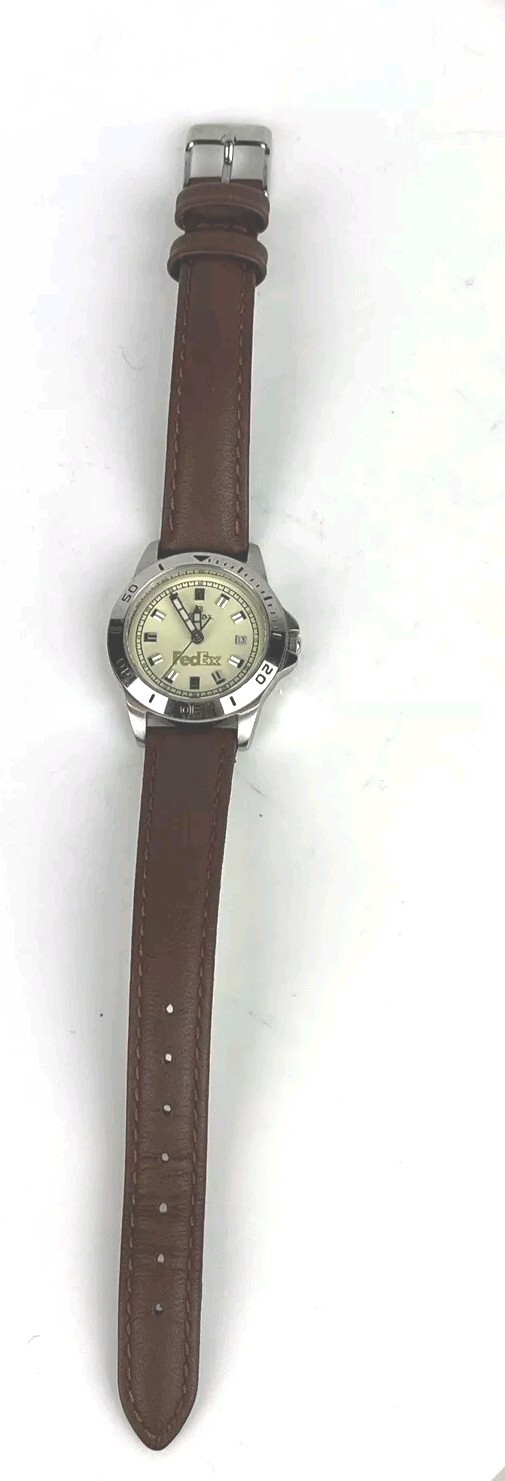 Montreux Women’s Watch FED EX LOGO Silver Tone Case Brown Leather New Battery