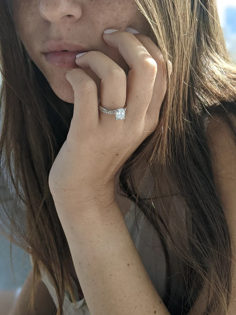 Birthday Solitaire Natural Diamond Ring 14K White Gold 1.50Ct Cushion Cut UGL