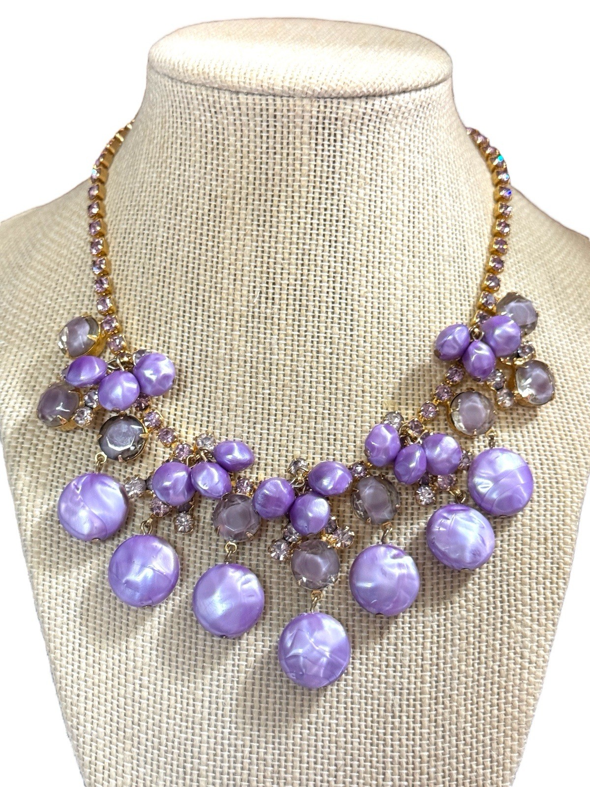 Vintage Juliana D&E Purple Rhinestone Pearl Necklace Earrings Set Book Piece