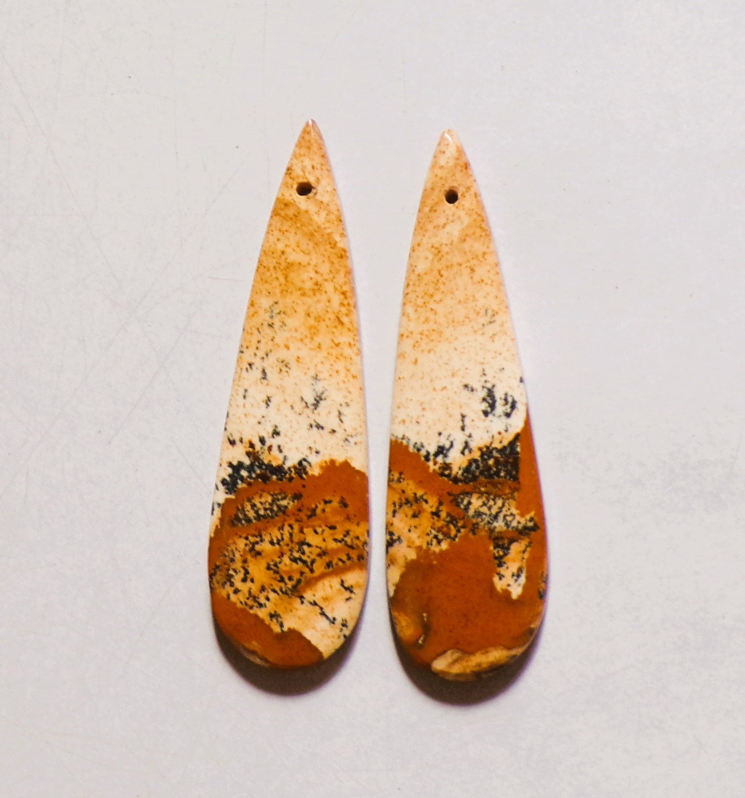 36.15 Cts Natural Picture Jasper Drilled Cabochon Match Pair Gemstone 48X14MM 41