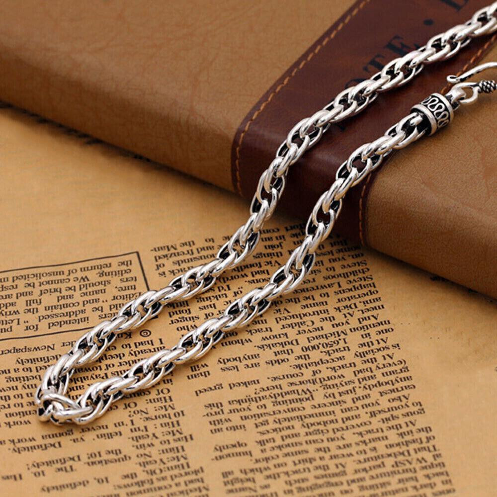Pure S925 Sterling Silver Necklace Men 6mm Twist Rope Link Chain 57-58g 23.6inch