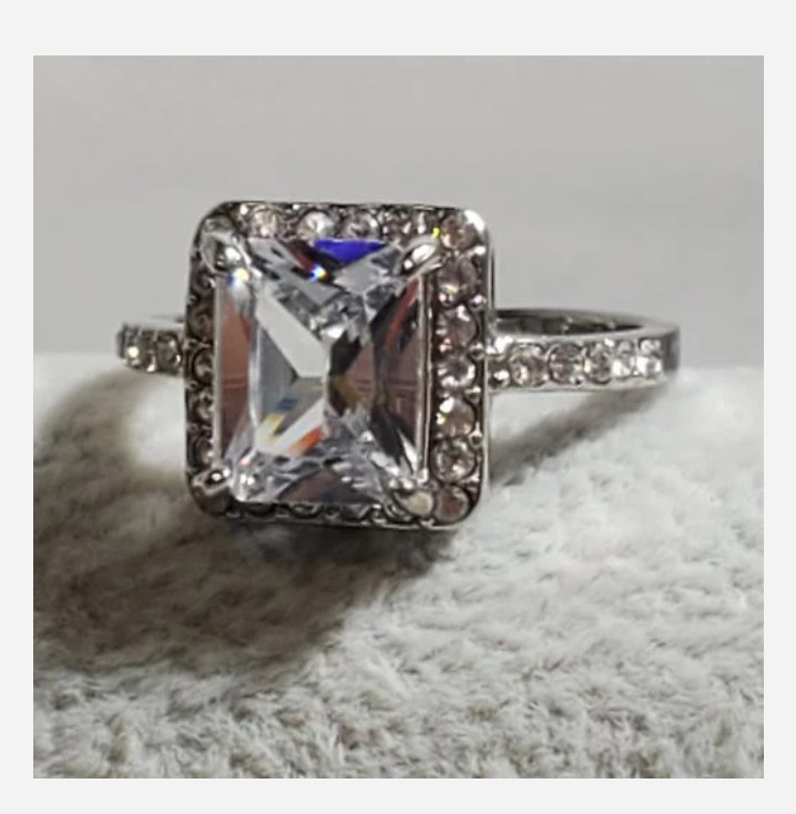 SILVER SQUARE GEMSTONE RHINESTONE COCKTAIL RING SIZE 4 5 6 7 8 9 10 11