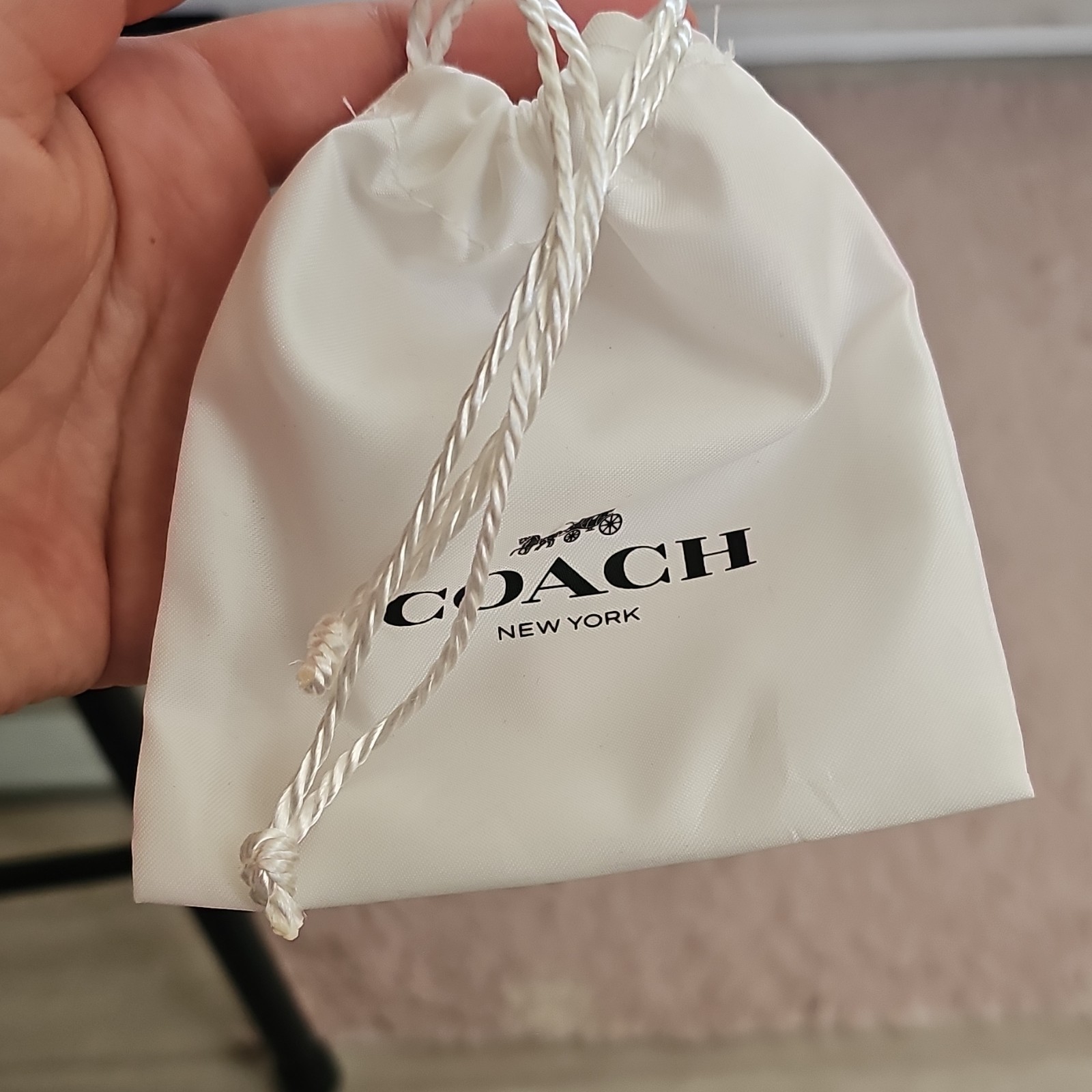 Coach New York White Fabric Drawstring Jewelry Pouch/Bag w/ Care Card
