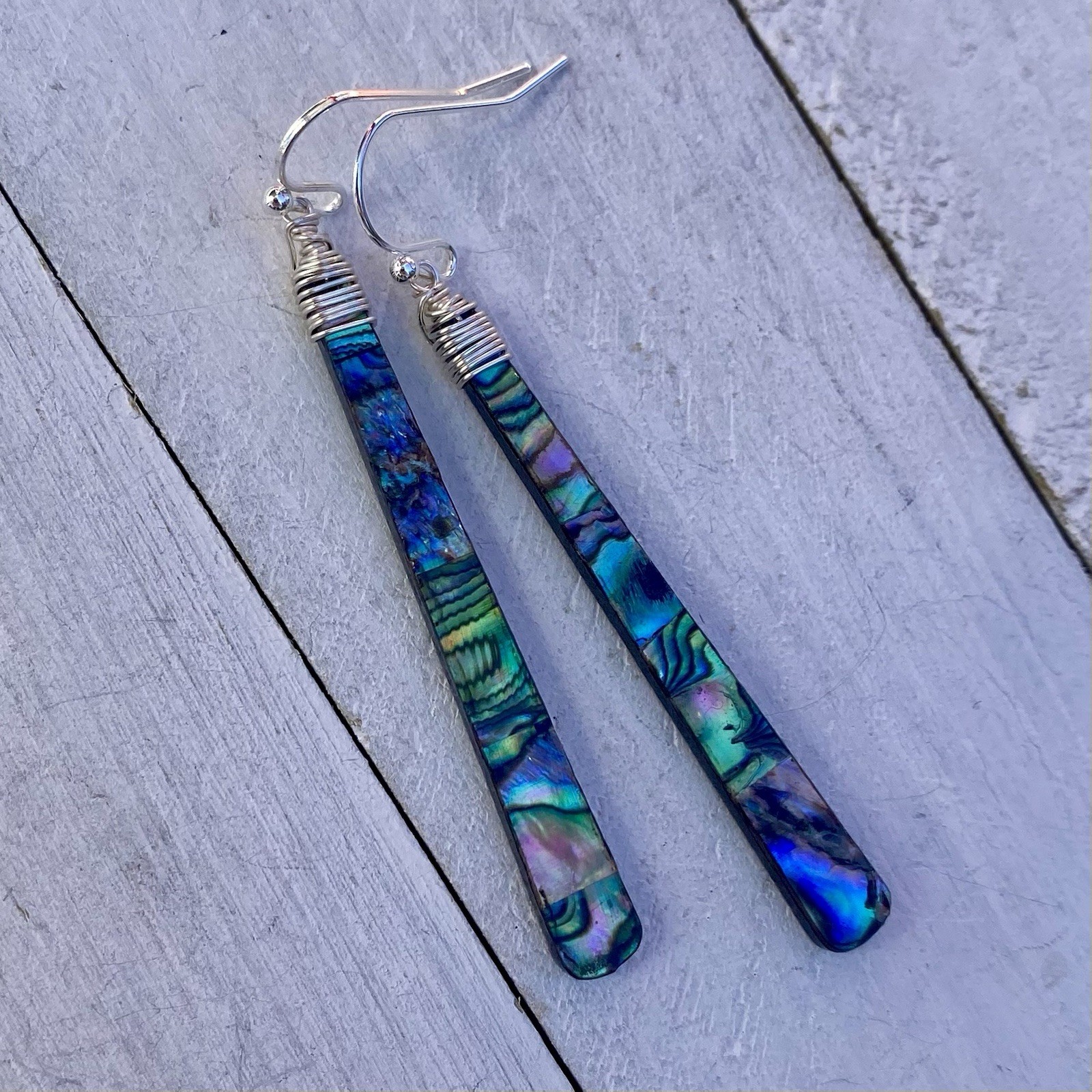 Min Favorit Colorful Abalone Shell & Black Resin Silver Pl Long Artisan Earrings