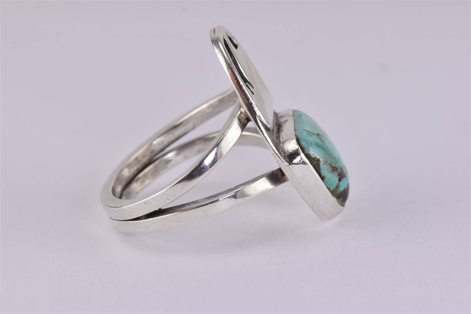 Native American Sterling Silver 28mm Turquoise Carved Band Ring 12g 925 Sz: 11