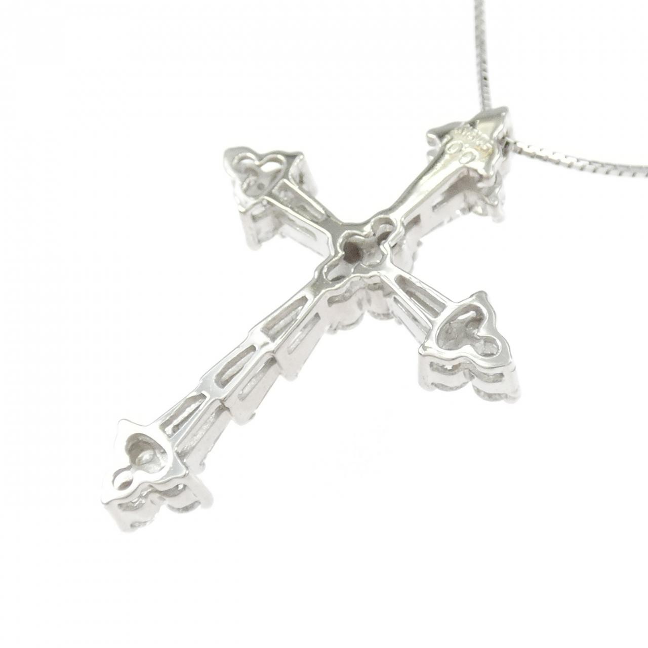 Authentic K18WG Cross Diamond Necklace 1.00CT #270-004-157-7971