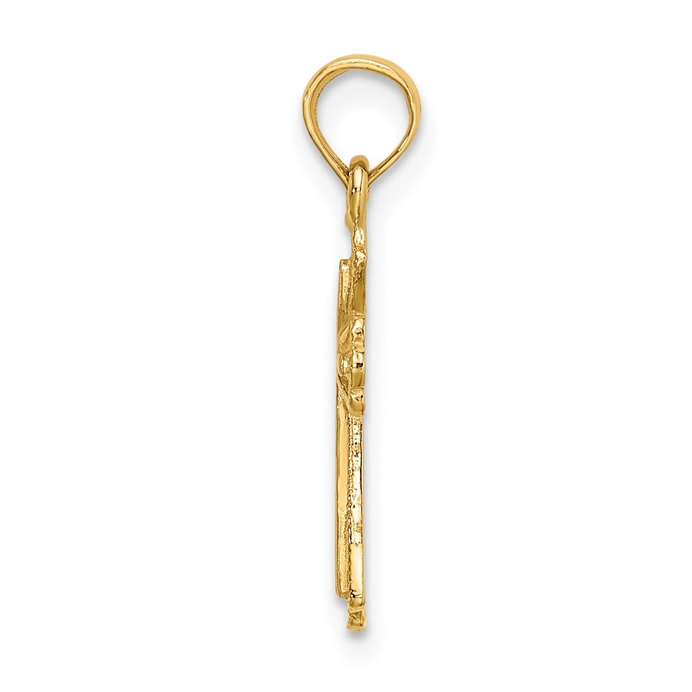 14k Yellow Gold Engraved Small Cross X Center Charm Pendant 0.58gm L-15.2mm
