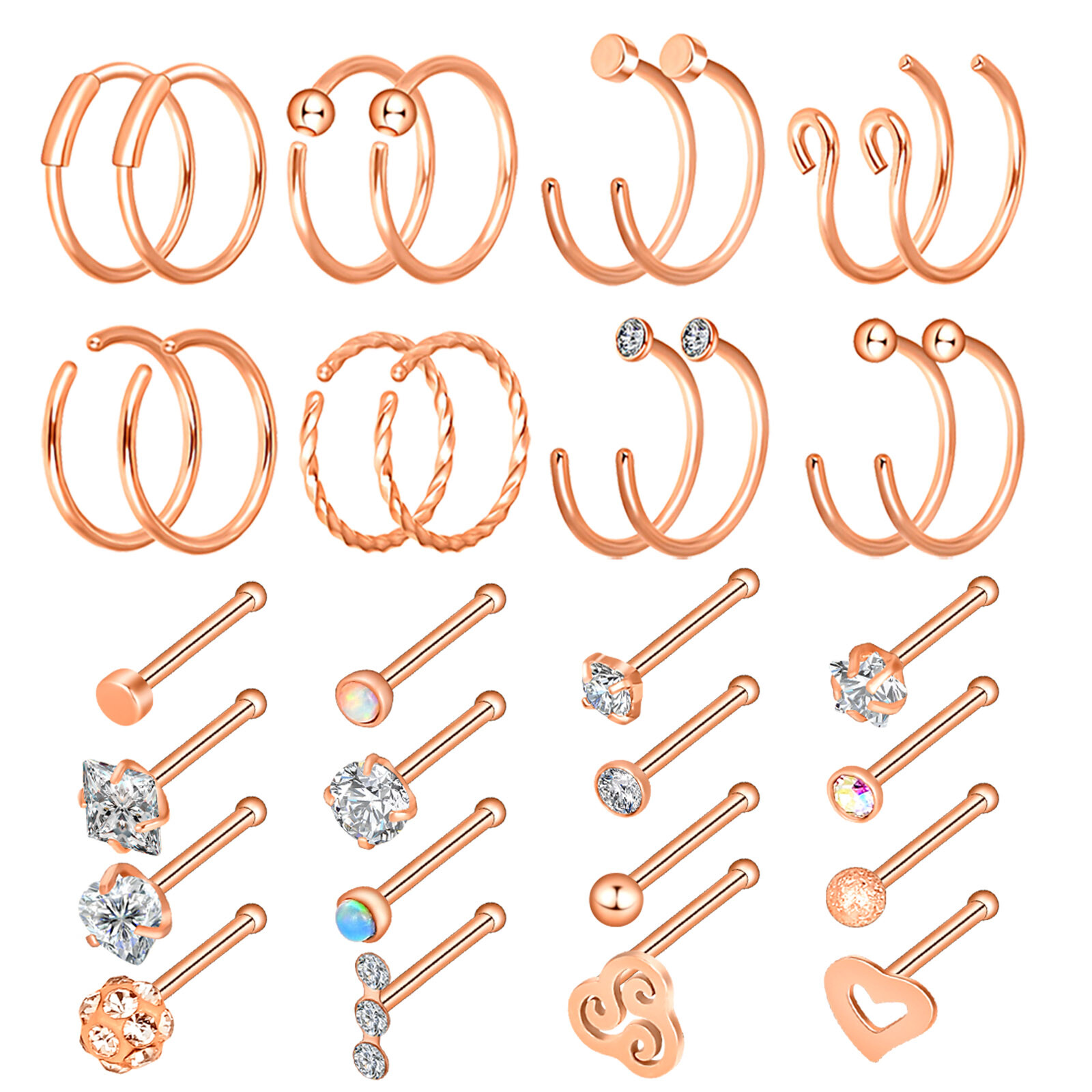 32PCS Tiny Nose Ring Stud 20G Surgical Steel Straight Bone Studs Nose Rings Set