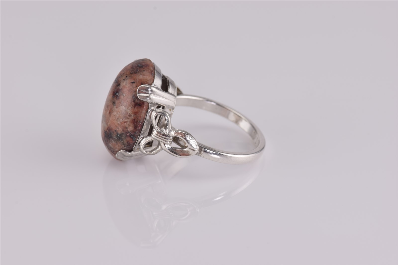 Vintage Sterling Silver Oval Brown Jasper Ribbon Band Ring 925 Sz: 6