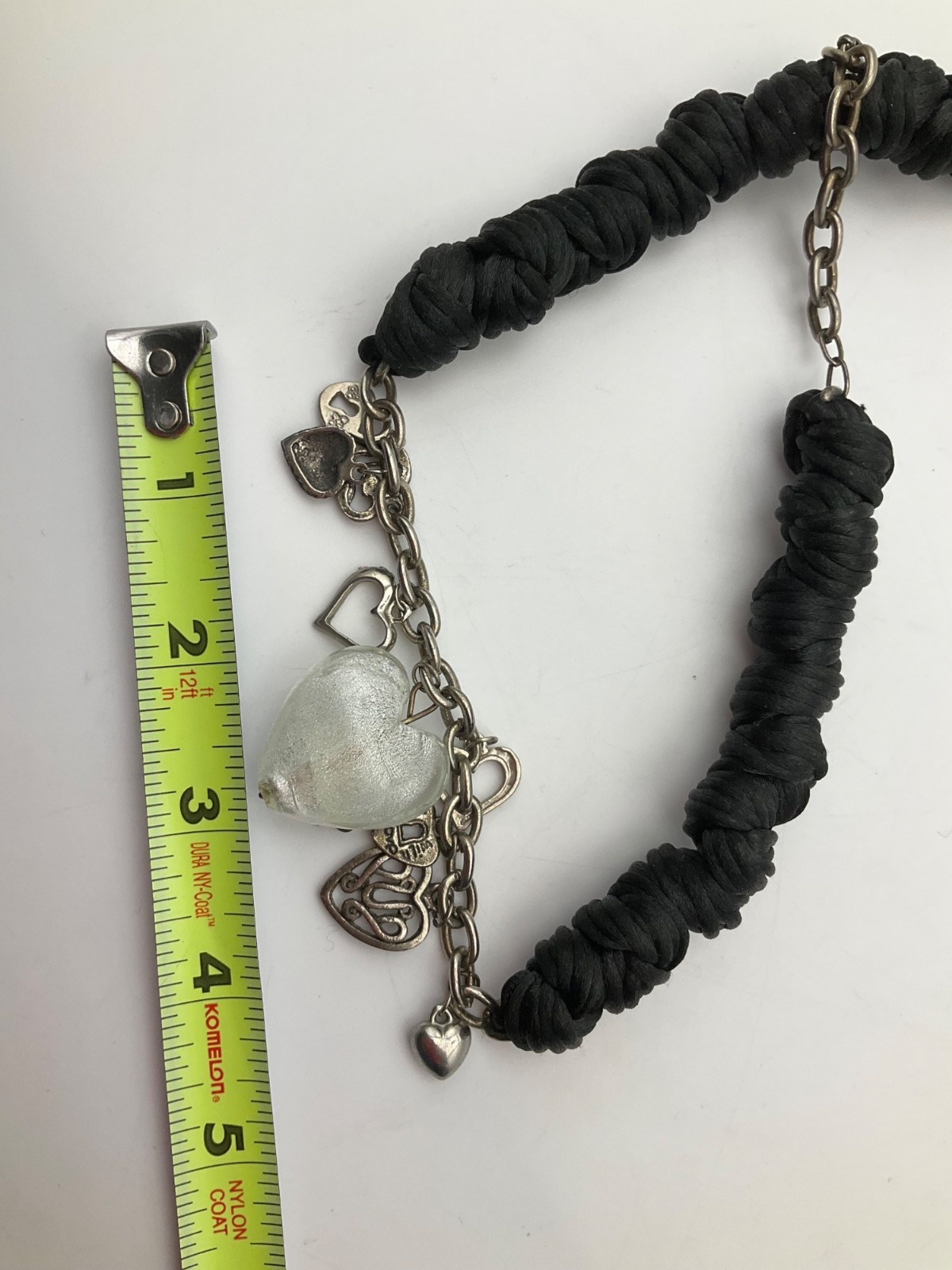 Y2K Artisan Handcrafted Chunky Heart Charms Glass Necklace Goth Whimsical