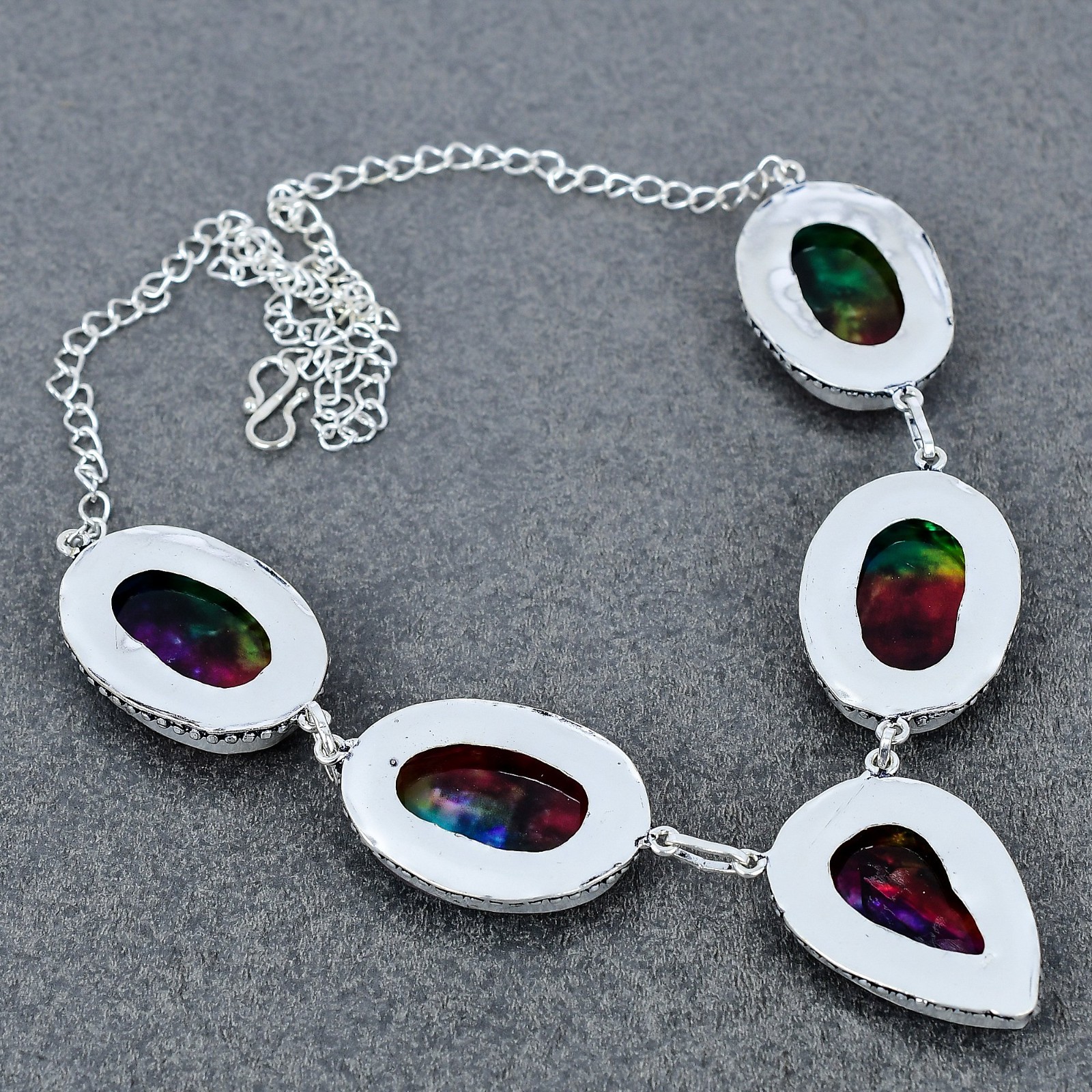 Ammolite Gemstone Handmade 925 Sterling Silver Necklace, For Women Gift
