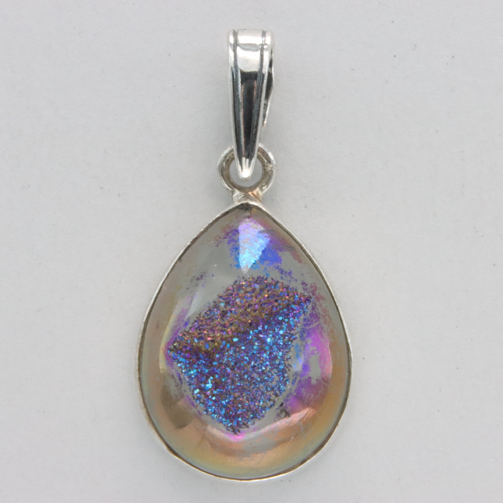 Drop DRUZY DRUSY Druse QUARTZ Pendant 925 STERLING SILVER Rainbow Necklace #22e