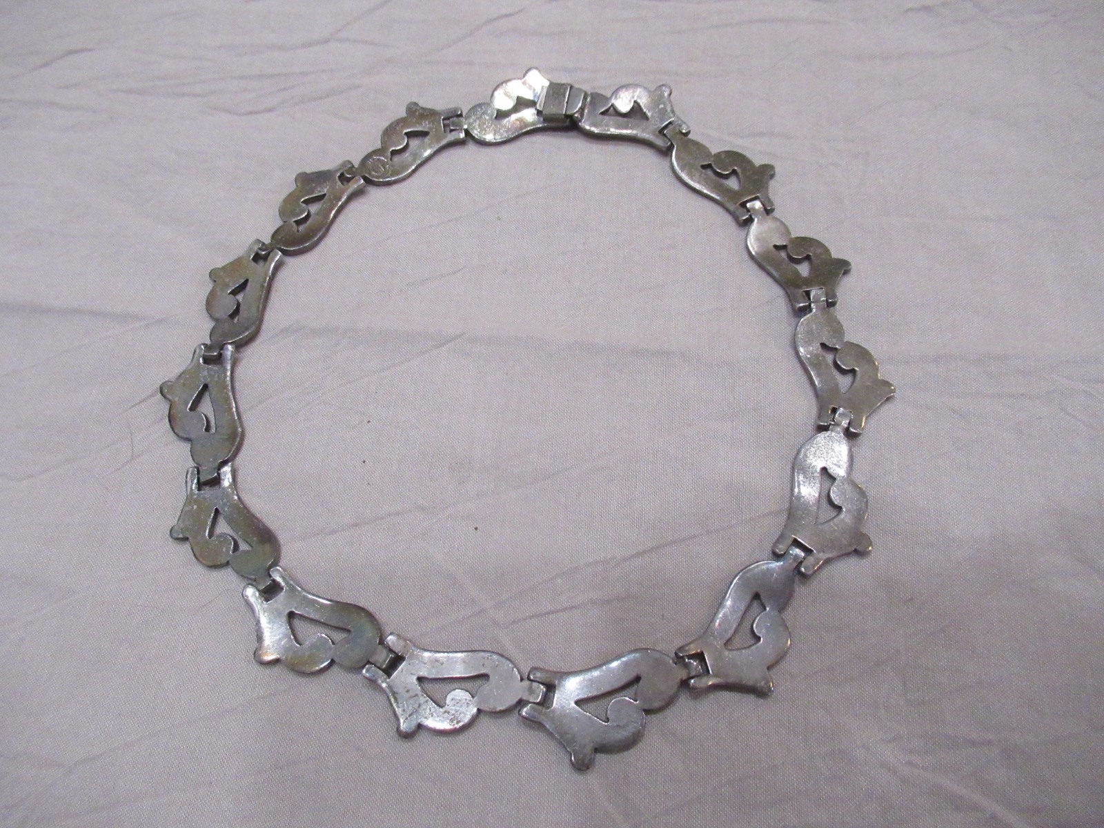 Vintage Mexico Sterling Silver Taxco Heavy Swirl Link Necklace & BRACELET 140g