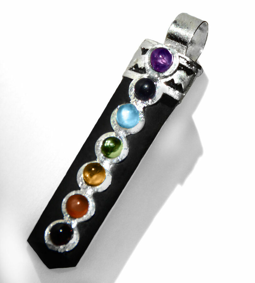 Black Tourmaline Crystal Point Chakra Gem Silver Pendant Necklace Reiki Healing