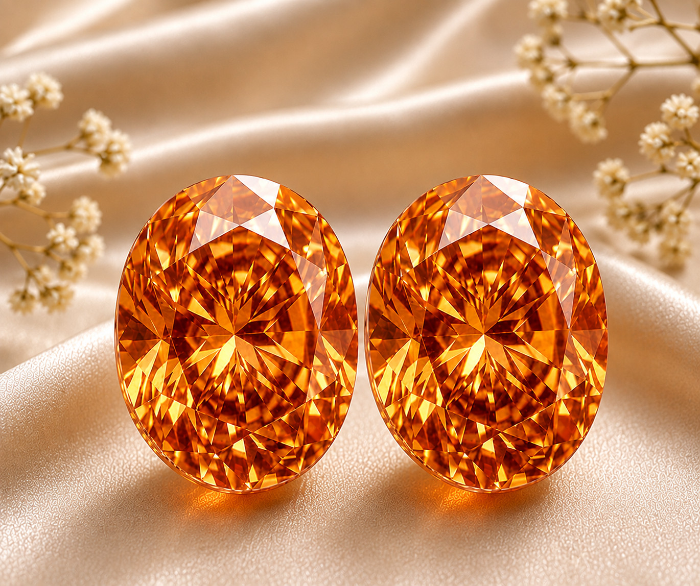 2 Pcs Orange Diamond 9x11mm 7.50Ct Oval Cut VVS1 Precious Loose Diamond Gemstone