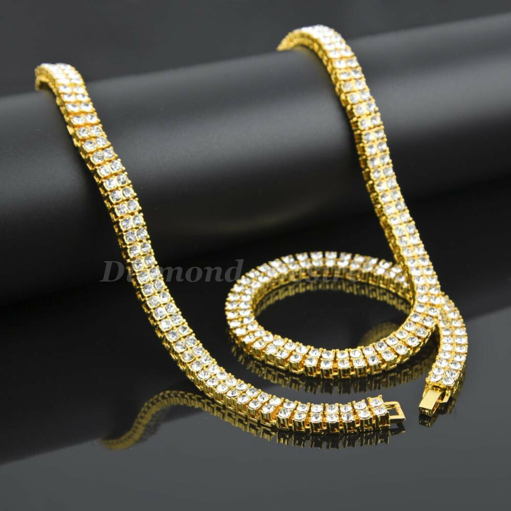 COLORS 2 OR 3 Bling out Iced Necklace Hip Hop Chain Gold Silver Black Men row cz