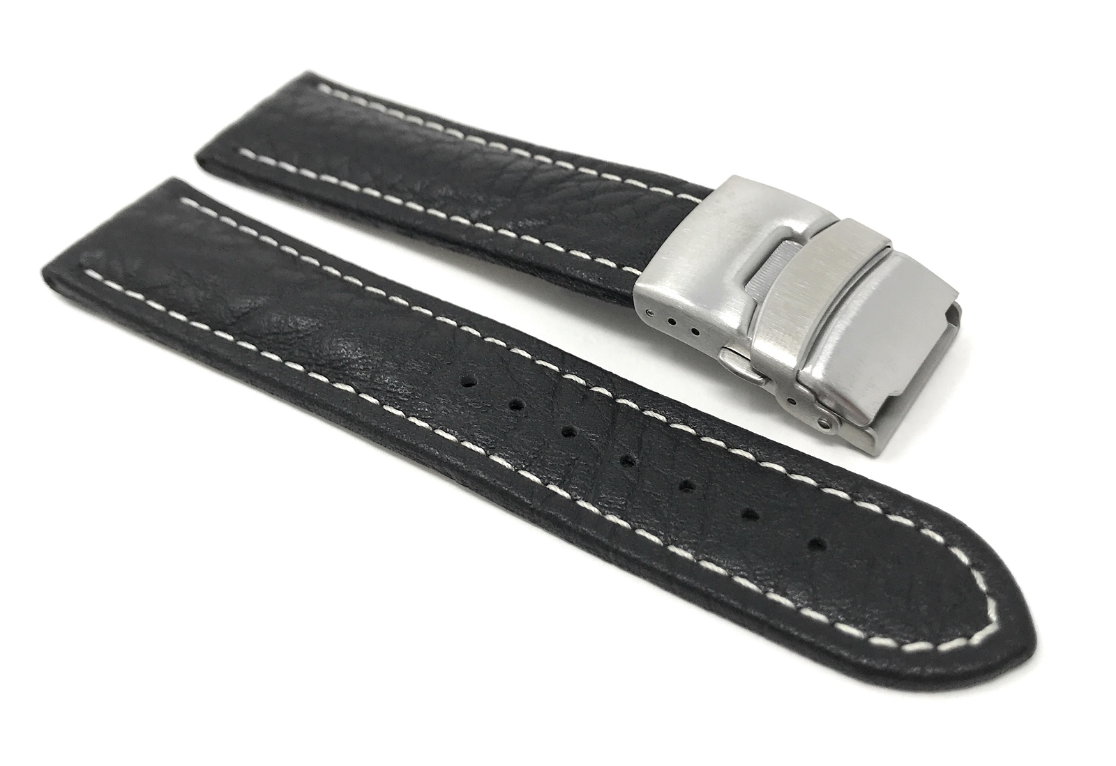 20mm Top Grain Leather Deployment Watch Band for Armand Nicolet JH9 Datum, MH2