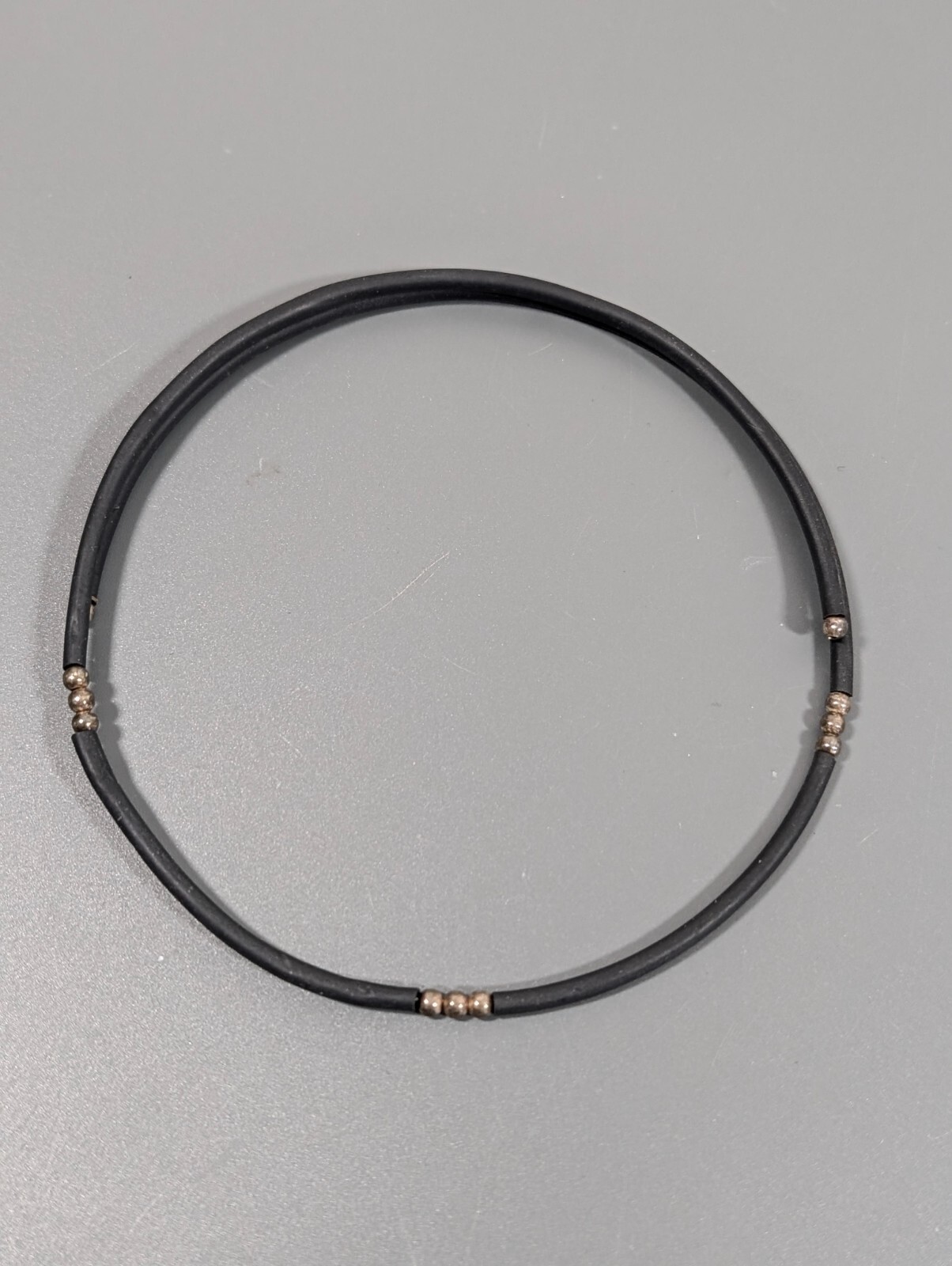 Sterling Silver 925 Black Rubber Flex Wire Choker Necklace Gothic Industrial 17″