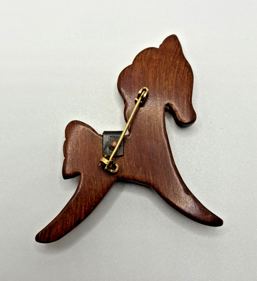 Vintage Pony Horse Brooch Hand Carved Copper Saddle Western Equestrian Pin