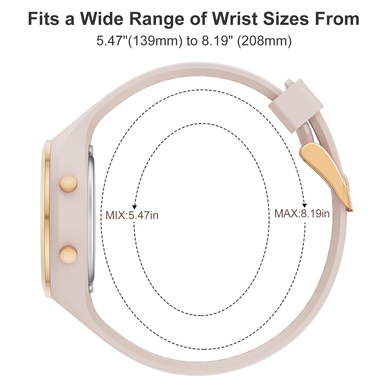 Digital Chronograph Watch Women 38mm Rose Gold Waterproof Silicone Strap Alarm