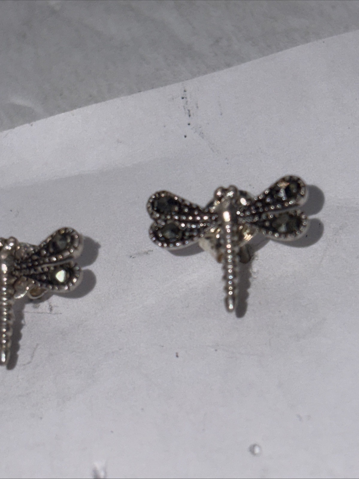 Dragonfly 925 Sterling Silver post Earrings marcasites